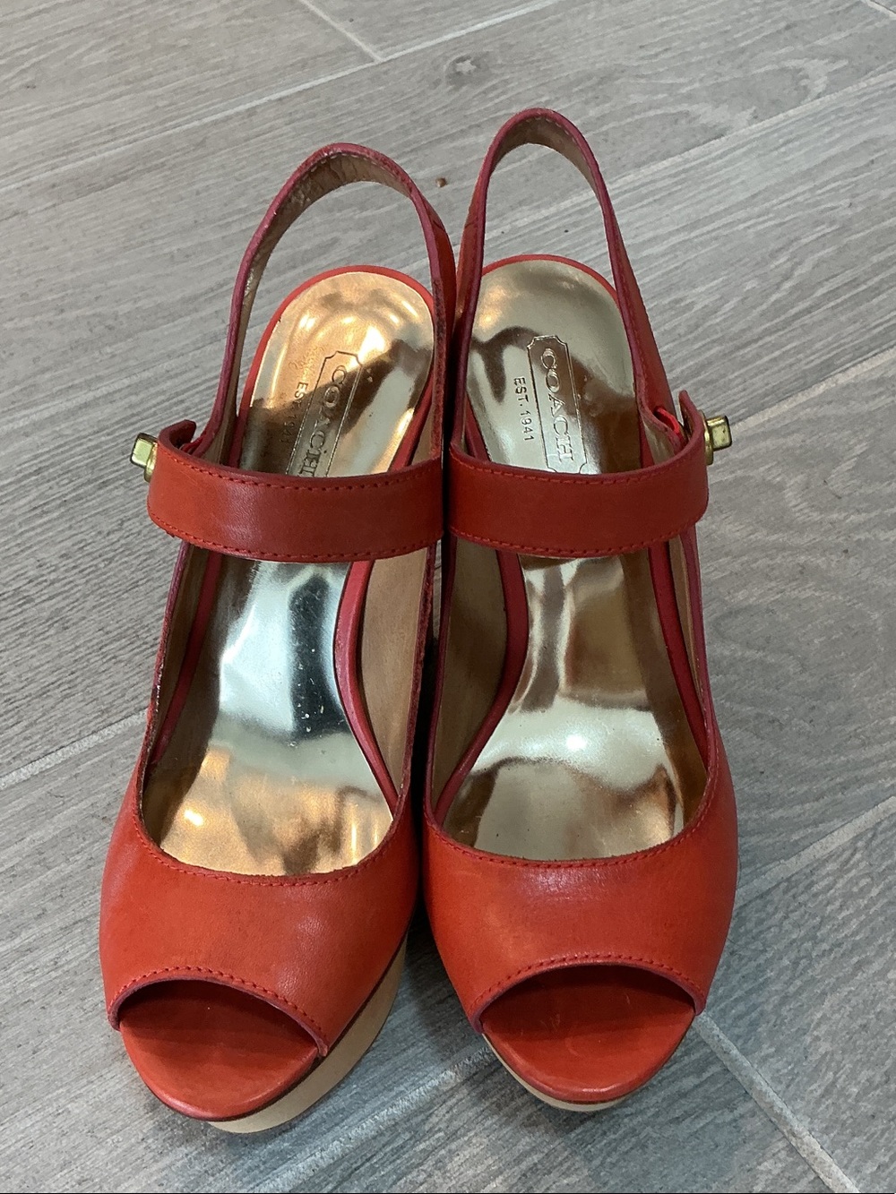 Coach AQUA Orange Peep-Toe Slingback Wedge Heels Women’s Sz. 6B